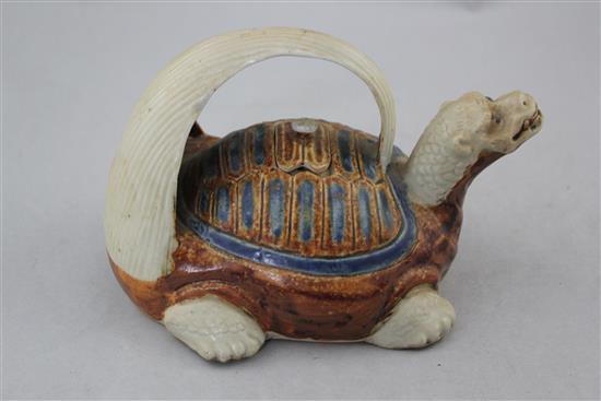 An unusual Japanese stoneware minogame teapot, late 19th / early 20th century, 19cm.